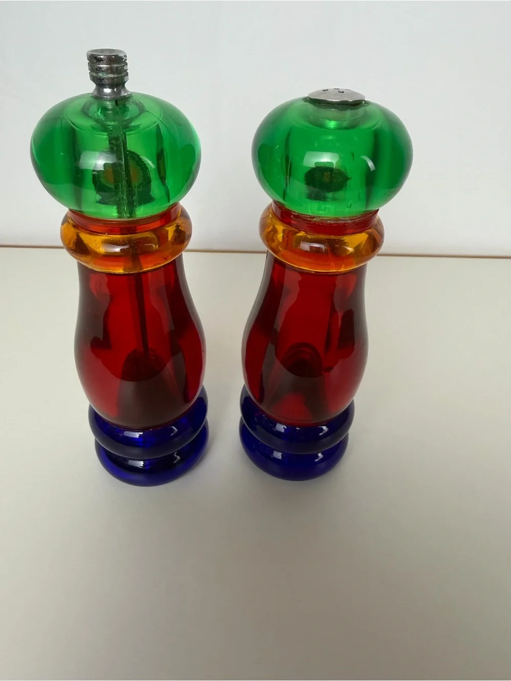 Vintage Olde Thompson Sunset Fiesta Salt Pepper Mill Set Lucite Colorblock